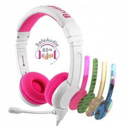 BuddyPhones School+ – детски жични слушалки с микрофон, 3.5 мм жак, розови
