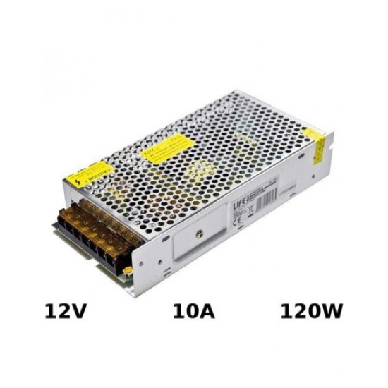 Захранване за видеоконтрол AC/DC 12V 10A с метален блокЗахранване за видеонаблюдение