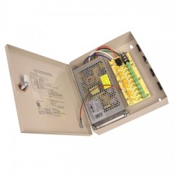 Bravas PA83 – Sursă de alimentare pentru supraveghere video 12V 10A, 9 canale cu protecție și carcasă metalică
