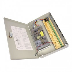 Bravas PA87 – Sursă de alimentare pentru supraveghere video 12V 20A, 18 canale cu protecție, carcasă metalică